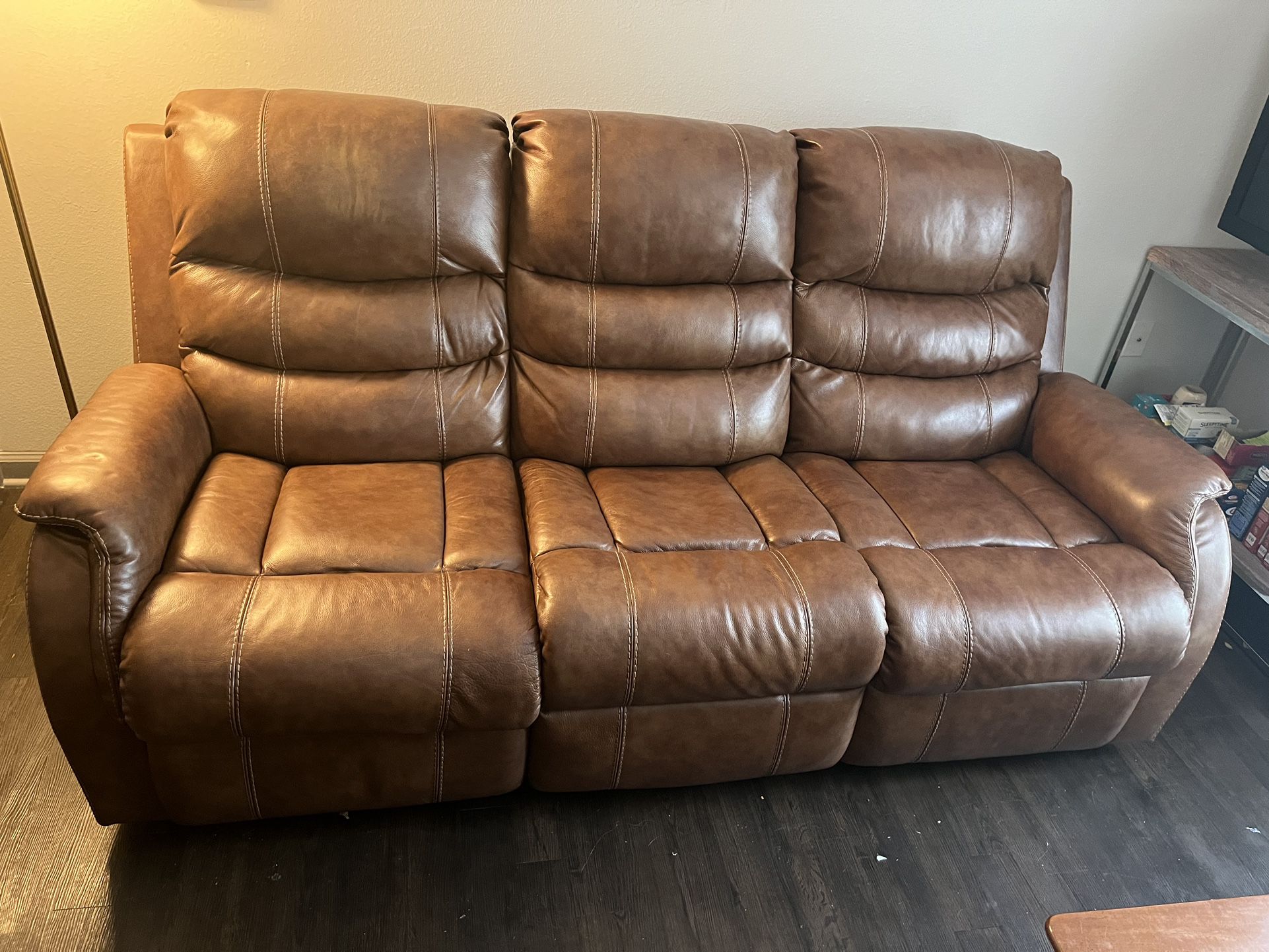 All Genuine Tan Leather Electric Reclining Sofa