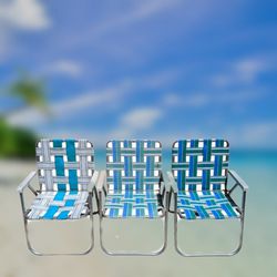 3 Lawn Chairs Sunbeam Folding Beach Pool 90s Aluminum Webbed