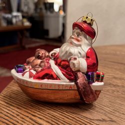 Kurt Adler Polonaise Santa on a dingy Christmas tree ornament blown glass (see Pic For Condition)