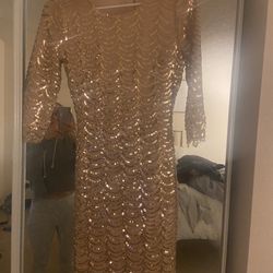 Lulu’s Nude and Gold Sequin Mini Dress 