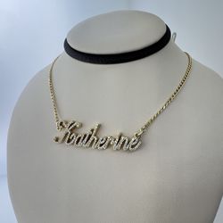 Diamond Name Plate “Katherine” 18k Solid Yellow Gold 16.3g 1.63ct