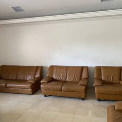 Genuine Italian Leather Sofa Set - One Large, Two Medium, One Single