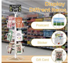 Greeting Card Rack Display Stand, 3 Tier Rotating Card Holder Display Retail, 12 Pocket Metal Postcard Holder Display Stand, Greeting Card Holder for 