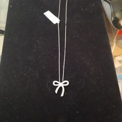 Sterling Silver Necklace with Ribbon Charm with Diamonds 