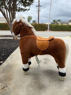 Kids Ride-On Plush Horse with Wheels
