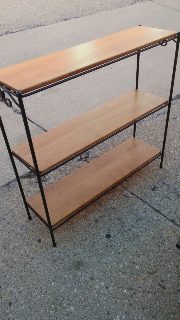 Longaberger wrought iron 3 tier bookshelf with custom wood crafts shelves