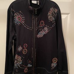 Chicos Zenergy Black Beaded Sequin Full Zip Jacket Size 3 XL Embellished 