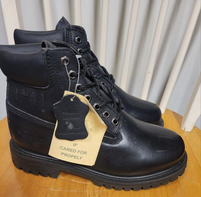 NEW Mens Vikings Lace Up Black Leather Work Boots / Botas Trabajo Sz 6.5