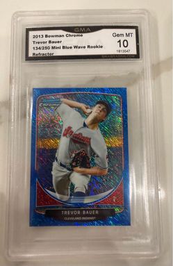 2013 Bowman Chrome Mini Refractor Blue Wave Trevor Bauer /250 GMA 10 Rookie