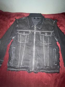 Tribal Cross Denim Jacket Black Large
