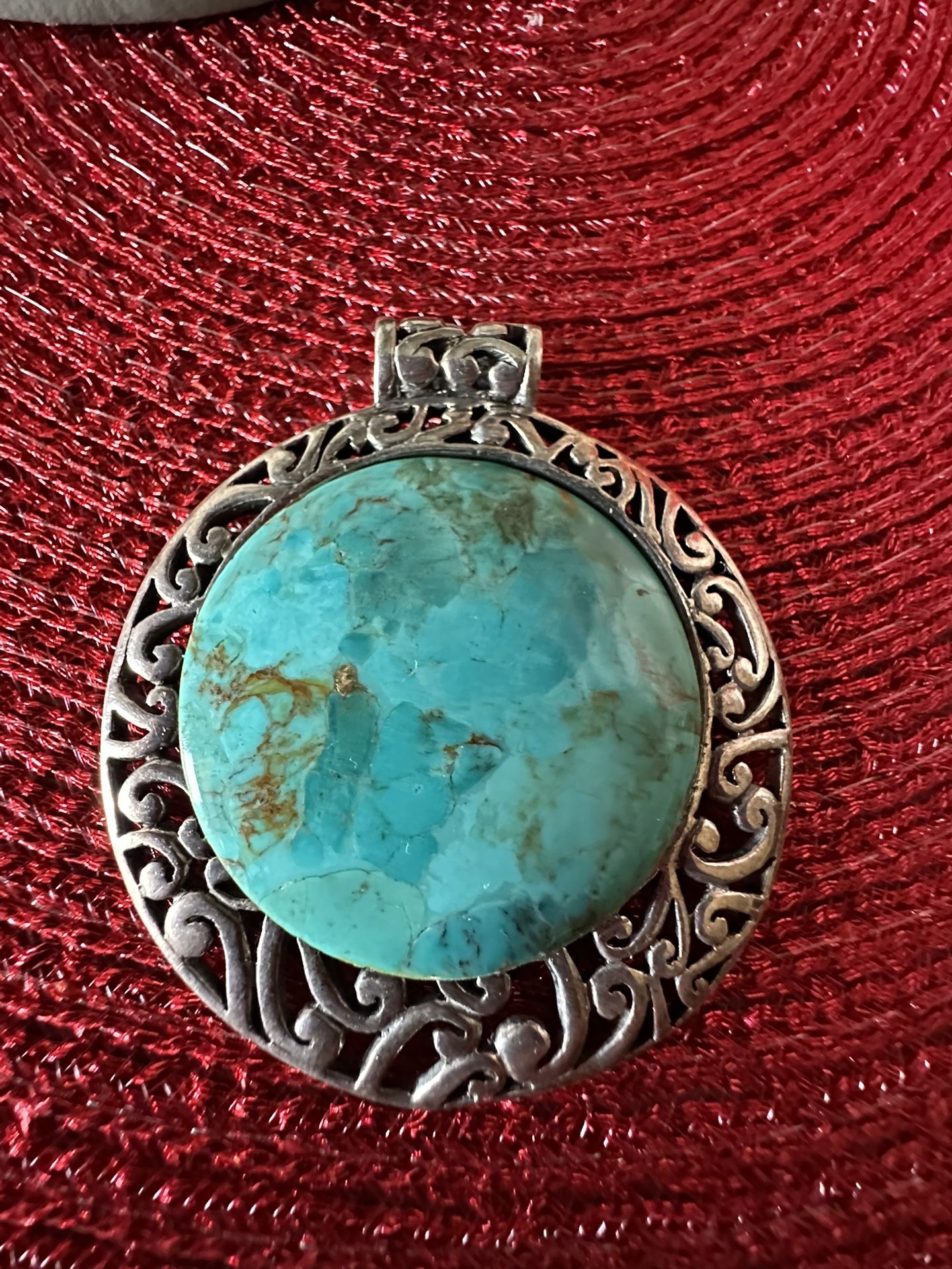 Barse Sterling Silver Ornate Turquoise Pendant ~ 18.6 Grams