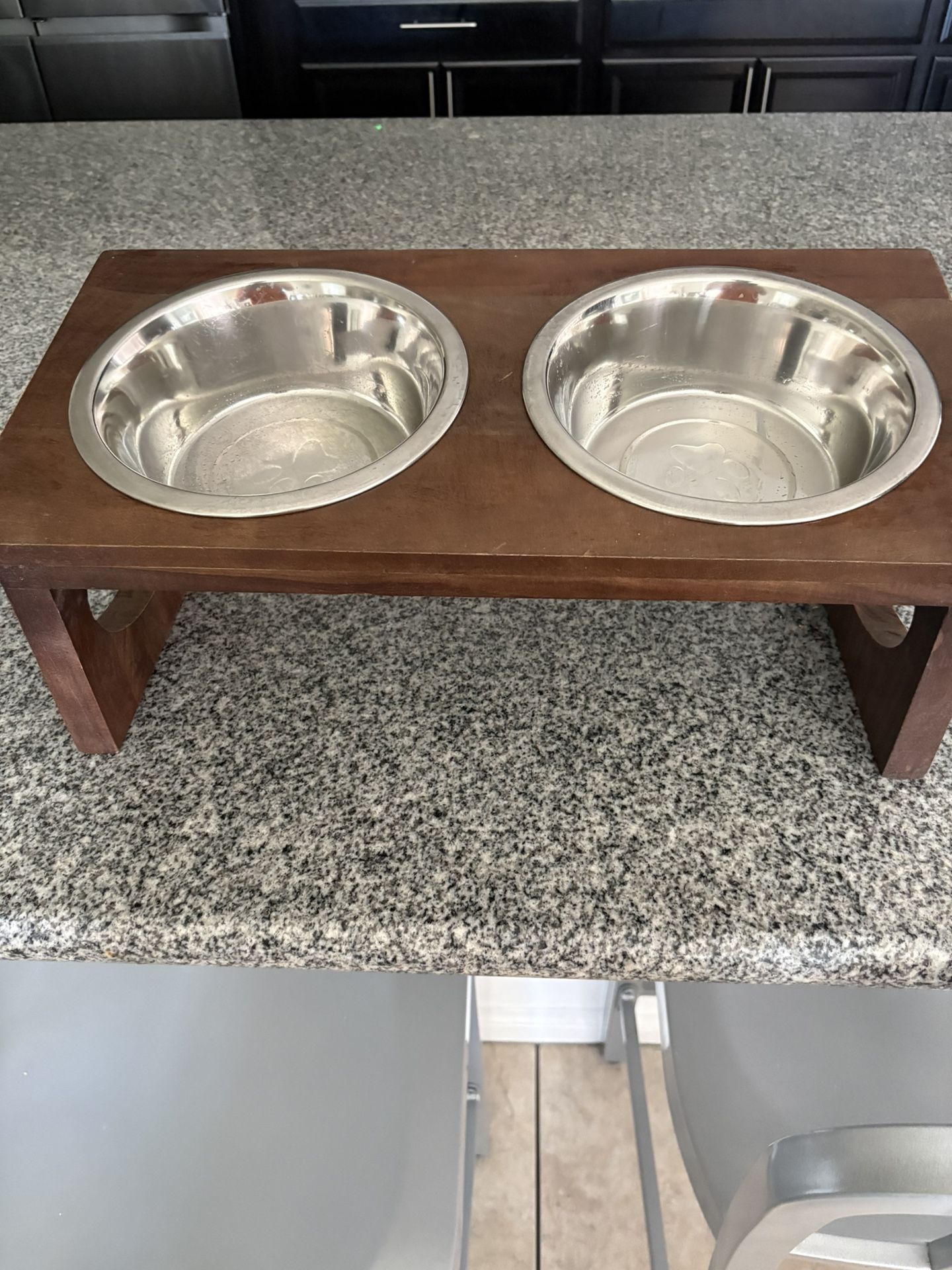 New Stainless Steel Dog Bowls On A Stand New Not Used