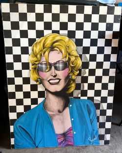 Vintage 1980s Pop Art Acrylic Painting On Canvas 36” x 48”