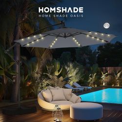 10ft Solar LED Outdoor Patio Cantilever Umbrella With Base