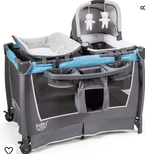 BABY JOY 4 in 1 Pack and Play, Portable Nursery Center Baby Playard w/Bassinet & Diaper Changing Table, Infant Bassinet