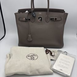 Hermes Birkin 35 Epson Gris Etain Handbag with dustcloth