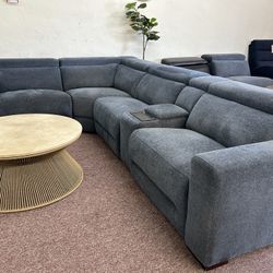 Furniture- 5 Pc Modular Fabric Sectional With 2 Power Recliners- Nevio