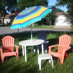 Outdoor Furniture Set Chairs Table Umbrella End Table Set Nice Pool Deck Patio Or Porch Lawn Beach Sunshade Family-friendly Party No Deliveries 