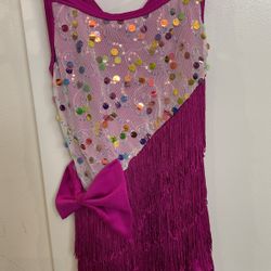 Magenta Fringe And Colorful Sequin Leotard Girls Size 5–7