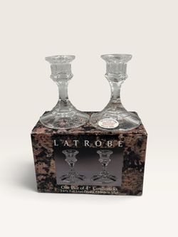 NEW Latrobe Full lead Crystal candlesticks 4” set of 2 NIB
