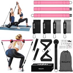 Multifunctional Portable Pilates Bar Kit with Resistance Bands, Home Gym Equipment with Handles - Stackable Pilates Flexbands Supports Full-Body Worko