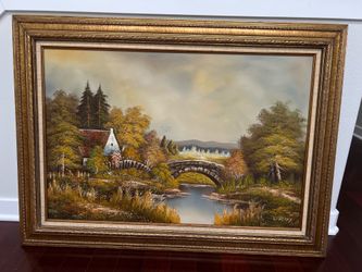 Large Original Oil Landscape Painting L. Berry 43.5x31.5 Framed