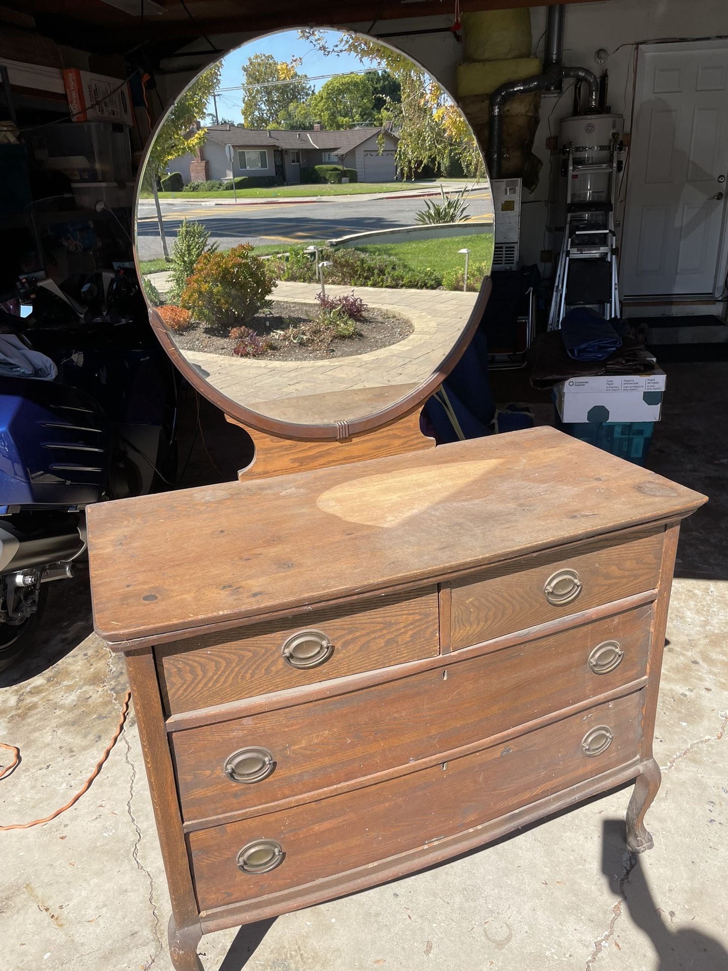 Extremely Rare 1920’s Round Mirror Antique Dresser