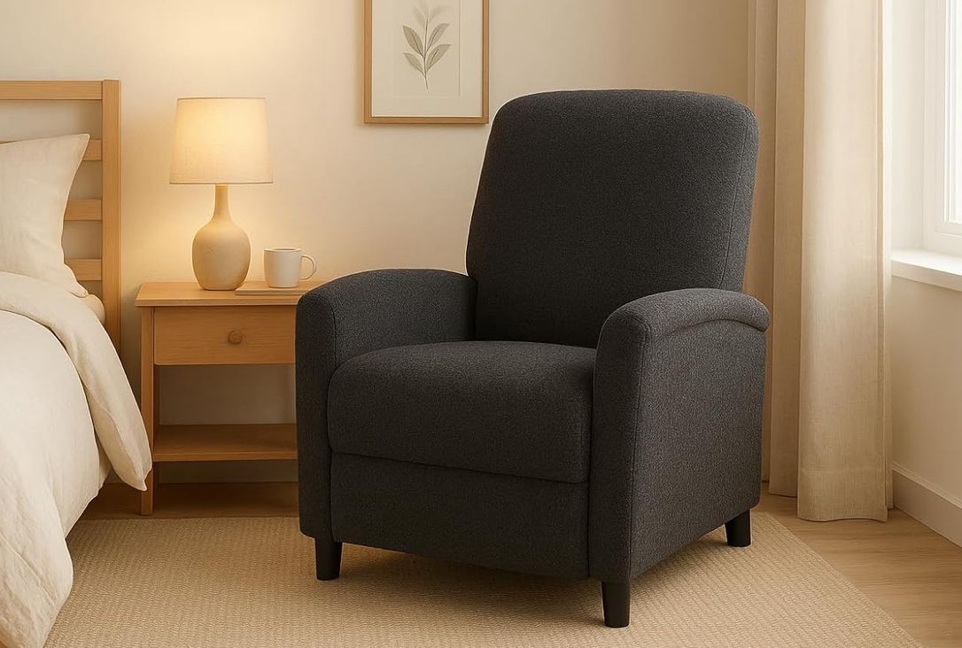 Adjustable Recliner Chair, Linen Fabric Pushback Wingback Armchair with Wooden Legs, Modern Accent Reclining Chair for Small Spaces, 300 lbs Capacity