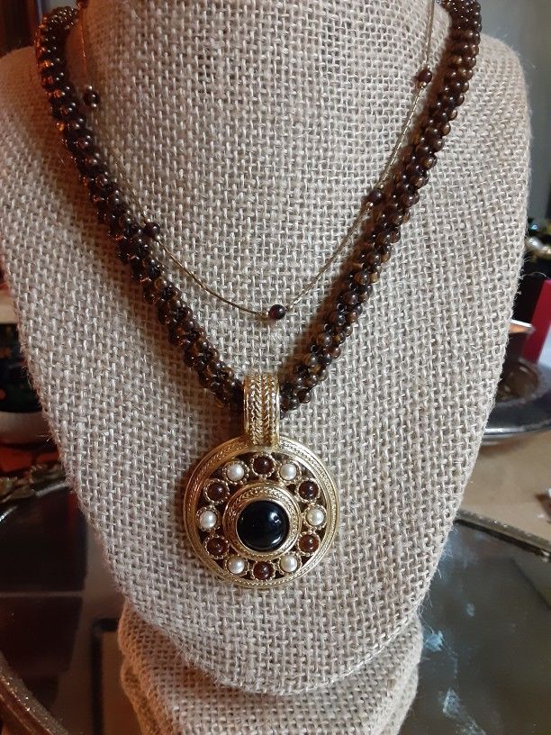 1980's MONET PEYOTE STITCH AMBER BEADED NECKLACE'S