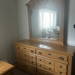 Dresser with vanity Mirror & Night stands