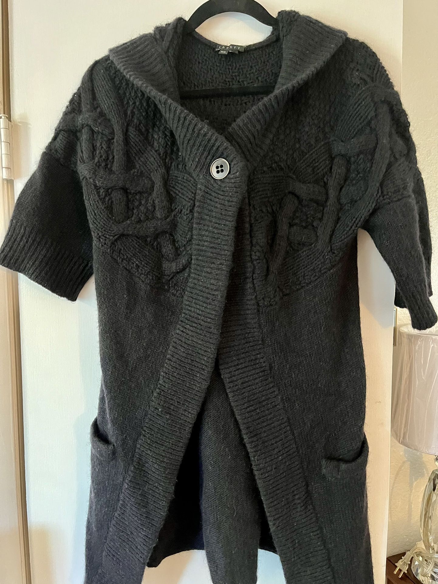 Theory Black Cardigan Wool-Cashmere With Hoodie