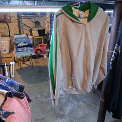 Unisex Size XL Grey And Green Striped Hoodie 