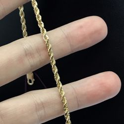 Rope Gold Bracelet 14K New Solid 