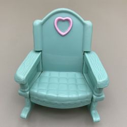 Vintage Fisher Price Loving Family Dollhouse Furniture Nursery Bedroom Kid Doll Green Rocking Chair  