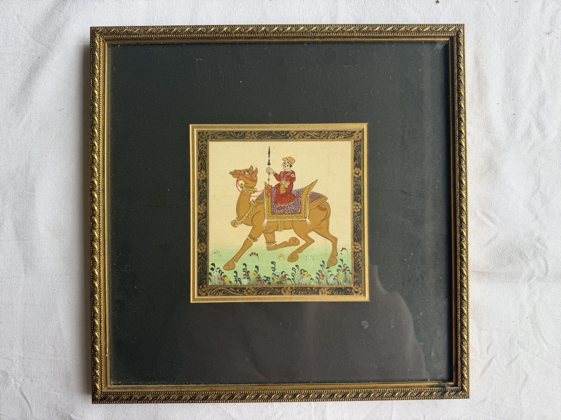 Framed Antique Painting Of Man On Camel