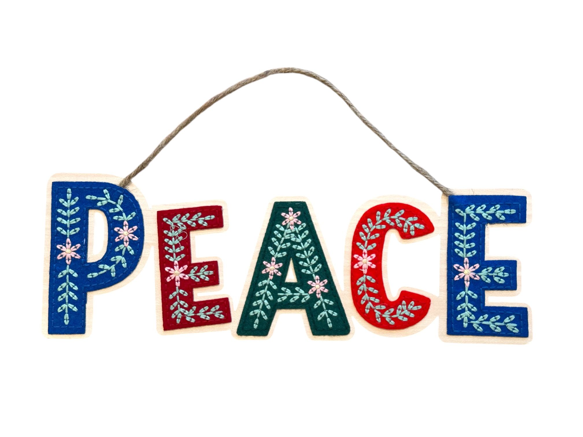 Colorful wooden piece sign with colored Felt