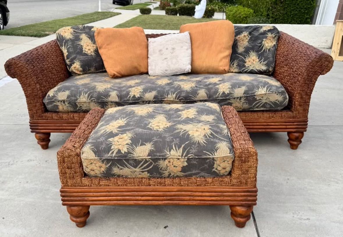 Vintage Tommy Bahama Rattan Sofa Set (Refinished & Sealed)