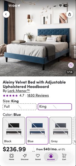 Aleiny Velvet Bed with Adjustable Upholstered Headboard