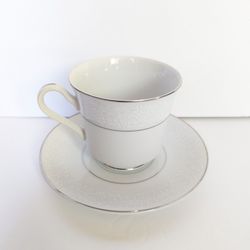 12pc Vintage Made In Japan Wakefield Ultra Fine Porcelain Ceramic Bone China, WWII Silver Lined White Tea Coffee Cup Set 