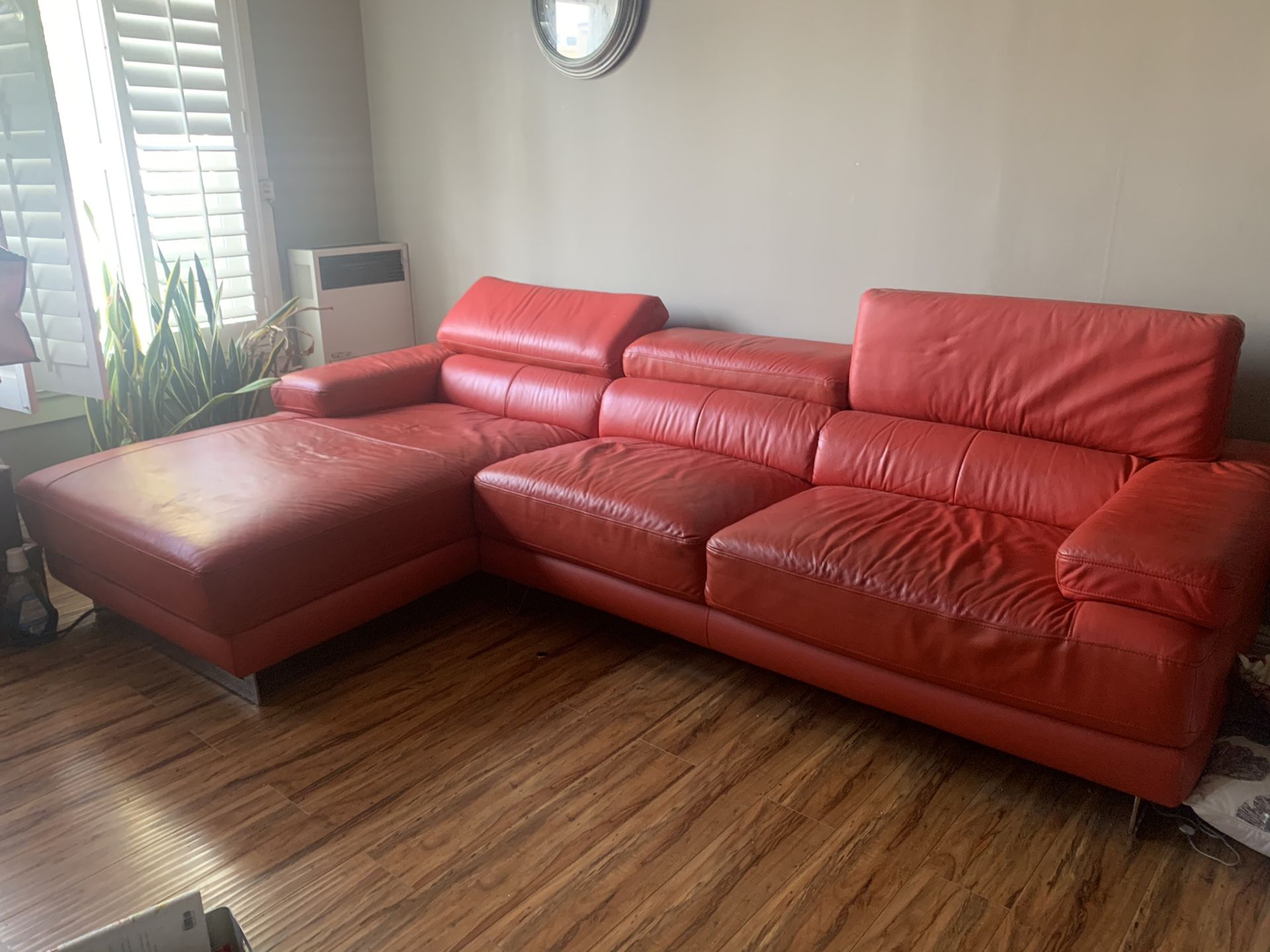 Red leather sectional sofa