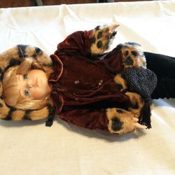 Dan Dee Genuine Fine Bisque Winter Doll With Stand.