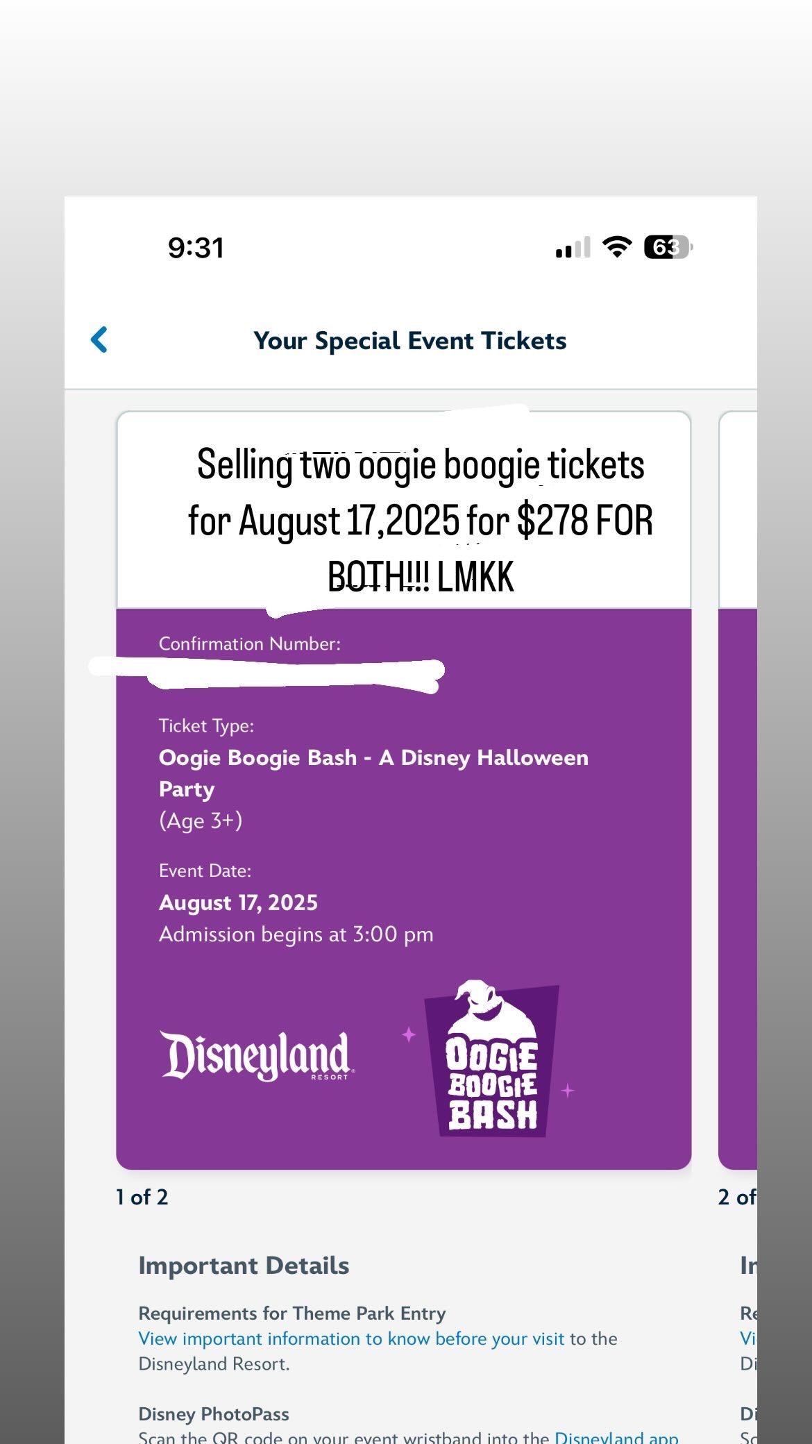 Oogie Boogie Disneyland Tickets