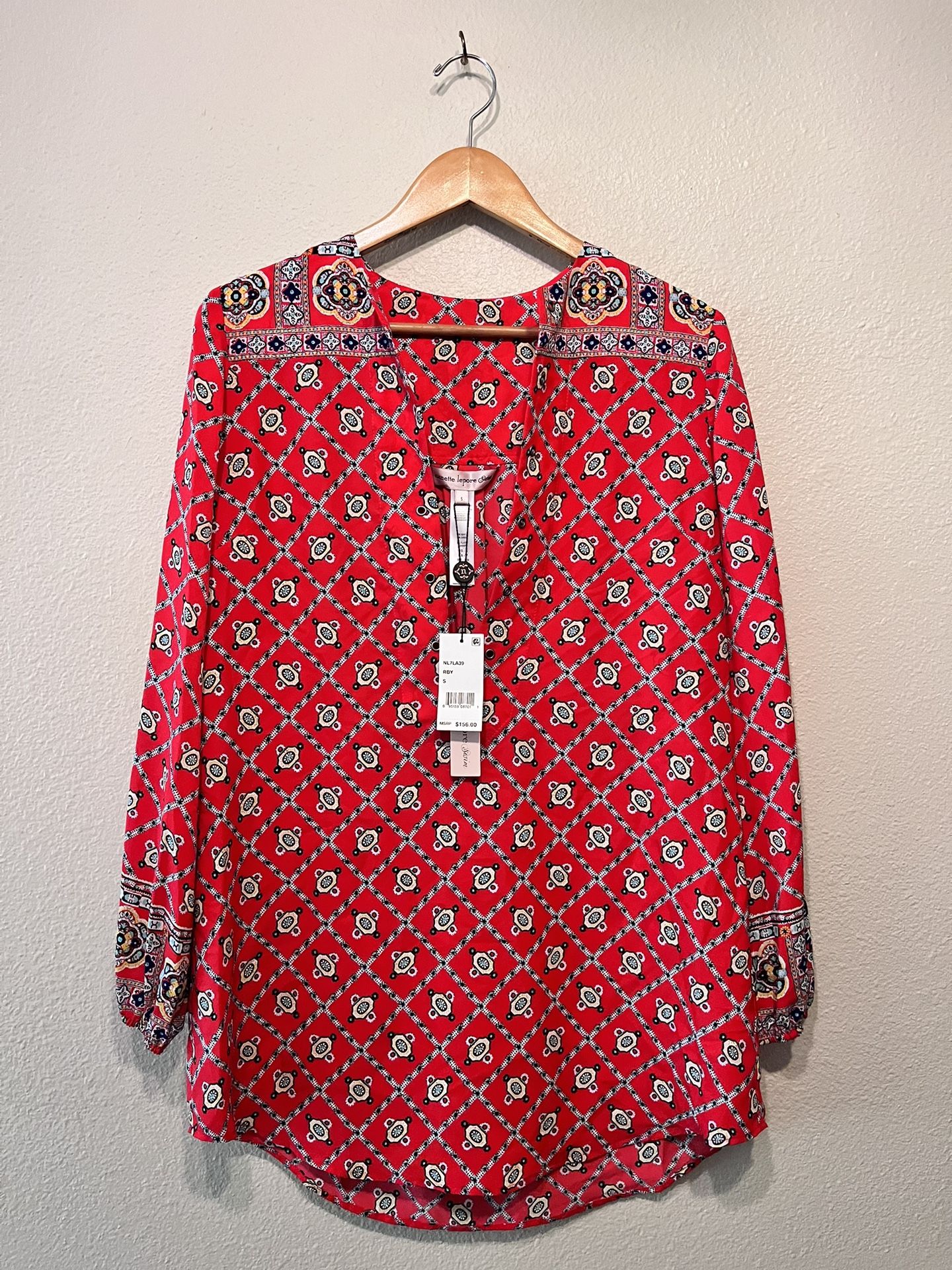 NWT Nanette Lepore Swim Cover-Up Red Patterned Tunic Size Small