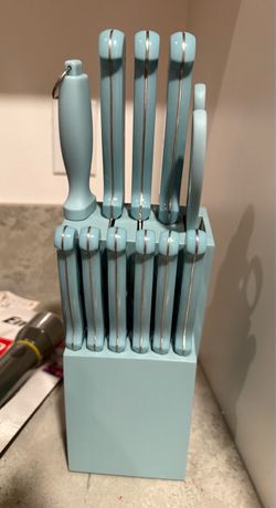 Baby blue knife set, full with kitchen scissors