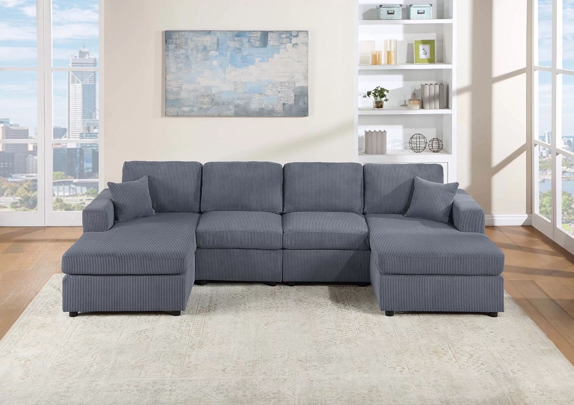 2pc Sectional Sofa Set RAF/LAF Chaise & Armless Chair x 2 Color: Fog. Bonito Seccional De 2 Piezas Nuevo En Caja Color Gris
