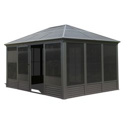 11.2x14.6FT Sunroom, Four Season Solarium Aluminum Hardtop Gazebo with Galvanized Steel Roof, Movable PVC Screen Walls, Sliding Doors, Sun Room Pavili