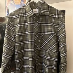 Burberry Olive Green Plaid Shirt Sz Small Mens