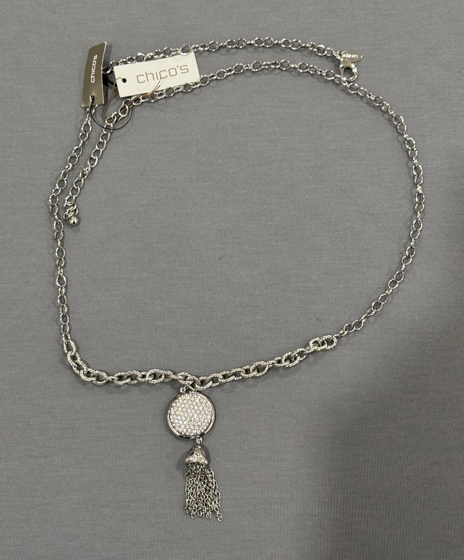 NEW - Silver Chico’s Lara Crystal Tassel Necklace