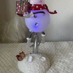 Vintage Glass Ceramic Snowman Riding Unicycle Light Up Christmas Holiday...