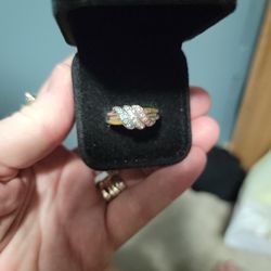 Size 9 Pink White And Blue Topaz Ring Stainless Steel 